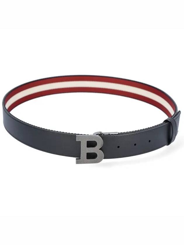Men's B Buckle Reversible Striped Belt Red Black - BALLY - BALAAN 1