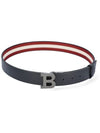 Men's B Buckle Reversible Striped Belt Red Black - BALLY - BALAAN 1