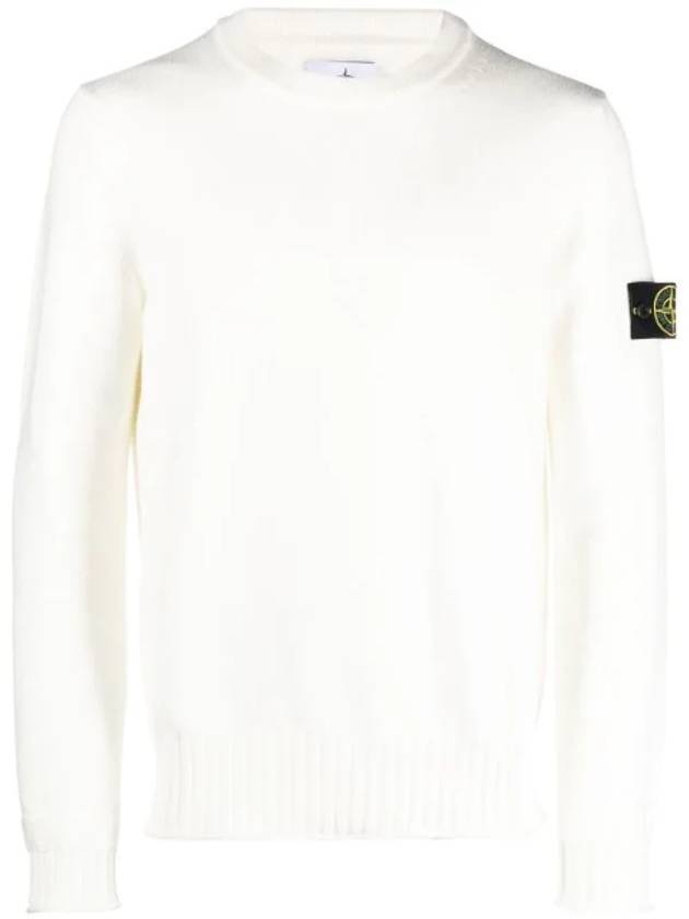 Men's Wappen Patch Crew Neck Cotton Knit Top Off White - STONE ISLAND - BALAAN 1