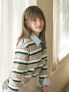 Minnie wearing MULTI STRIPE T SHIRT GREY - ANOETIC - BALAAN 2