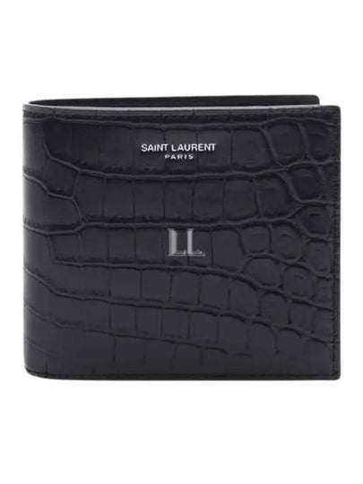 Crocodile Pattern Half Wallet Black - SAINT LAURENT - BALAAN 2