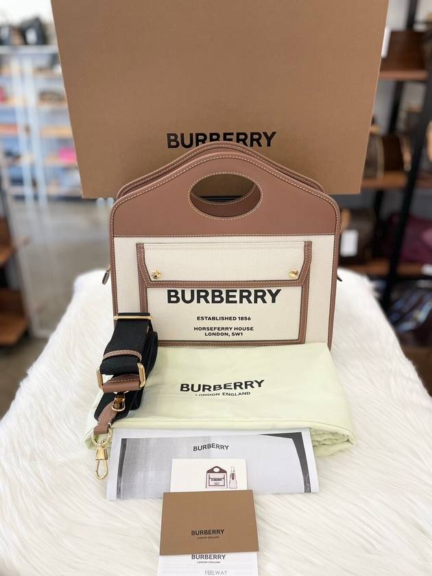 Daol Sangin Store Two tone canvas leather pocket bag 8036784 Condition A - BURBERRY - BALAAN 1