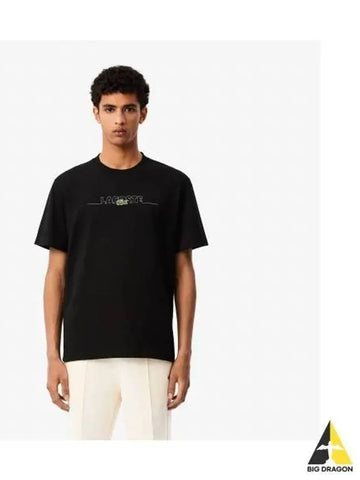 Men s MIF Lettering Stitch Short Sleeve T Shirt Black - LACOSTE - BALAAN 1