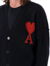 Heart Logo V Neck Wool Cardigan Black - AMI - BALAAN 8