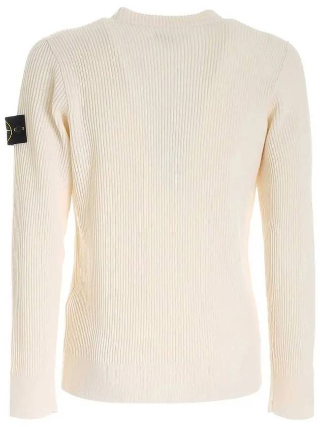 Full Rib Pure Wool Crewneck Knit Top Off White - STONE ISLAND - BALAAN 4