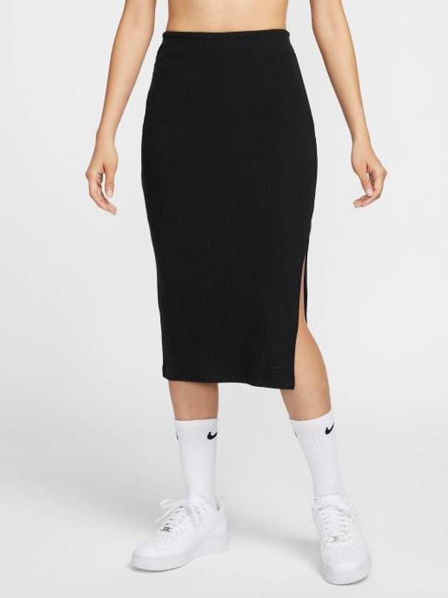 Sportswear Chill Knit Slim Ribbed Midi H Line Skirt Black - NIKE - BALAAN 2