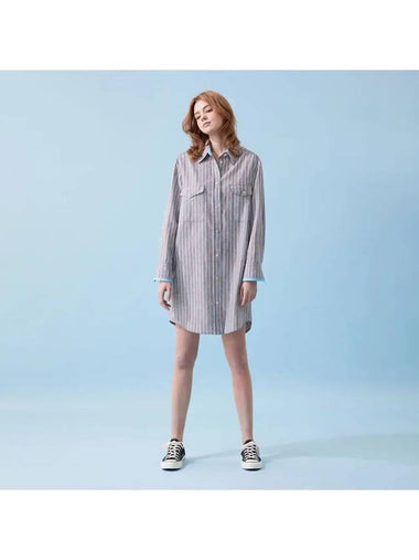 Women's Striped Mini Linen Short Dress Blue - VOYONN - BALAAN 1