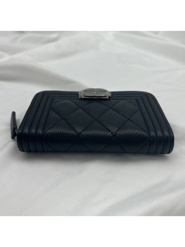 Boy Vintage Silver Hardware Quilted Caviar Zipper Card Wallet Black - CHANEL - BALAAN 6