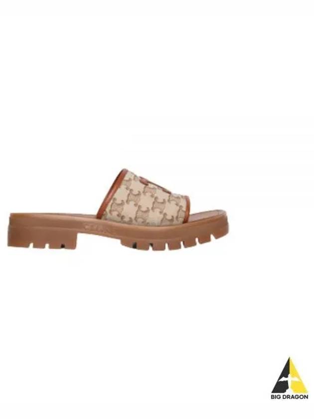 Clea Triomphe Canvas Calfskin Slipper Brown Beige - CELINE - BALAAN 2