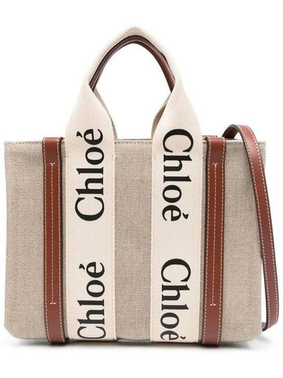 Woody Small Canvas Tote Bag White Brown Beige - CHLOE - BALAAN 2