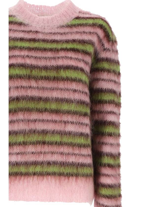 Women's Striped Mohair Crew Neck Knit Top Pink - MARNI - BALAAN 5