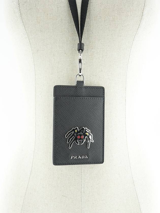 Spider Neck Strap Saffiano Leather Card Wallet Black - PRADA - BALAAN 2