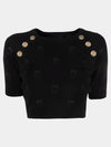 Monogram Gold Button Cropped Viscose Short Sleeve T-Shirt Black - PINKO - BALAAN 2