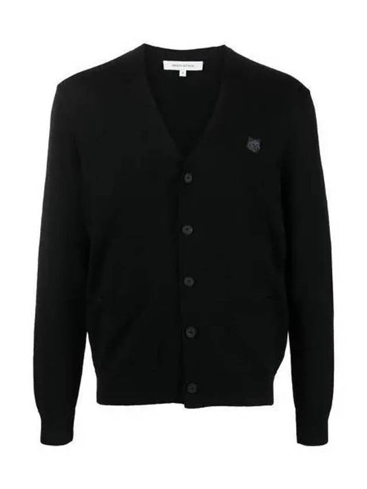 Bold Fox Head Patch V Neck Wool Cardigan Black - MAISON KITSUNE - BALAAN 2