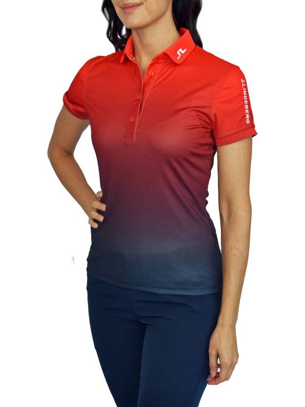 Women's Tour Tech Print Short Sleeve Polo Shirt Red - J.LINDEBERG - BALAAN 4