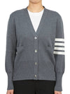 Milano Stitch 4 Bar Classic V Neck Fine Merino Wool Cardigan Medium Grey - THOM BROWNE - BALAAN 3