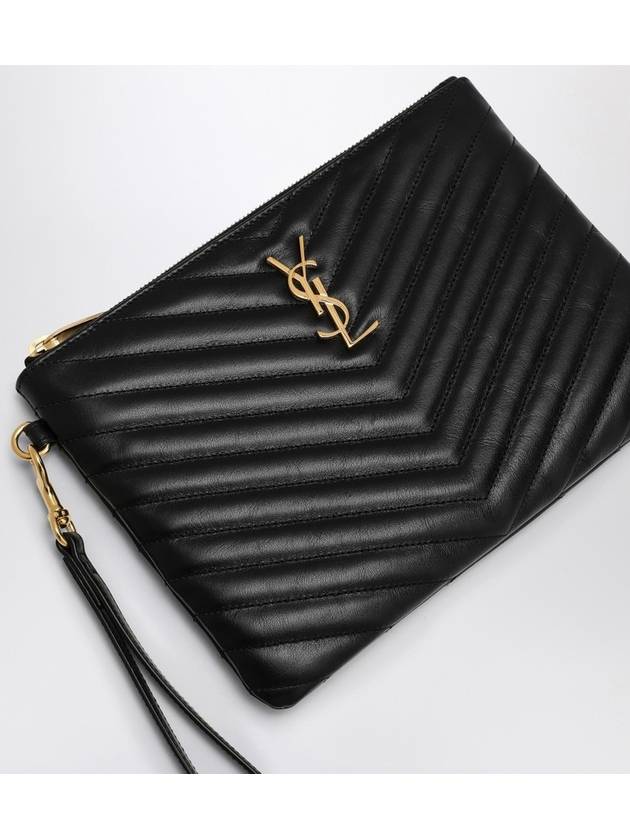 Matelasse Monogram Logo Strap Clutch Bag Black - SAINT LAURENT - BALAAN 4