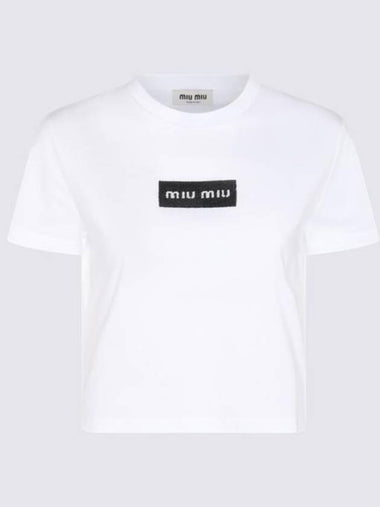 Embroidered Logo Short Sleeve T-Shirt White - MIU MIU - BALAAN 1