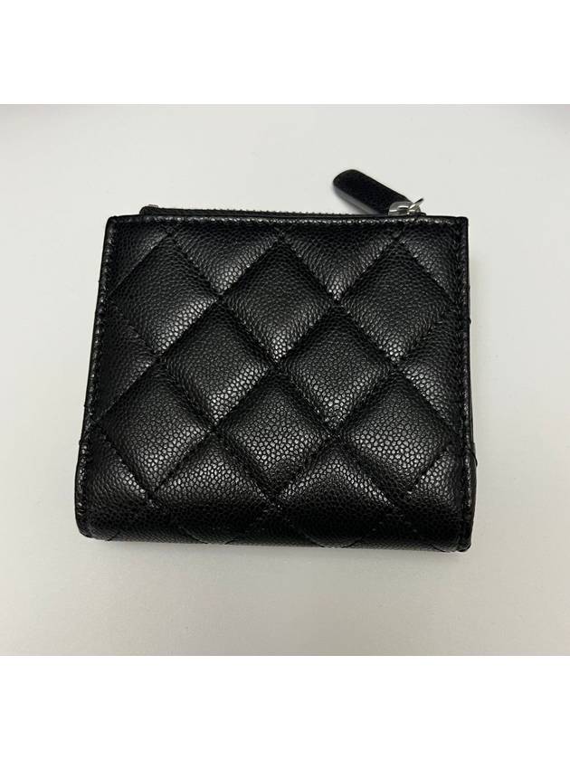 Calfskin Plain Folding Wallet Logo Folding Wallets Black - CHANEL - BALAAN 4