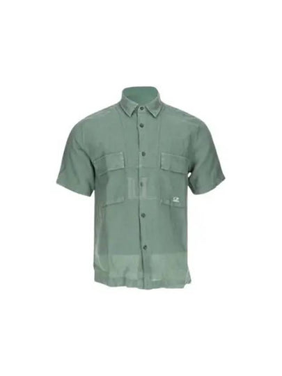 Linen Short Sleeve Shirt Green - CP COMPANY - BALAAN 2