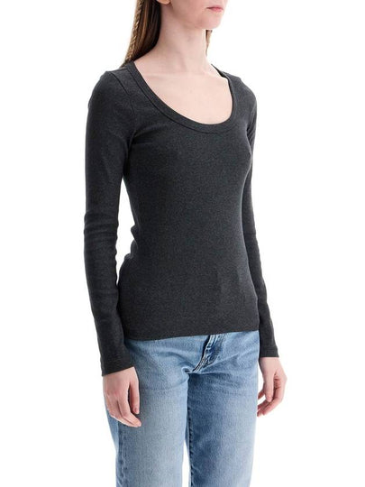 organic cotton charcoal melange ribbed top with wide neck - TOTEME - BALAAN 2