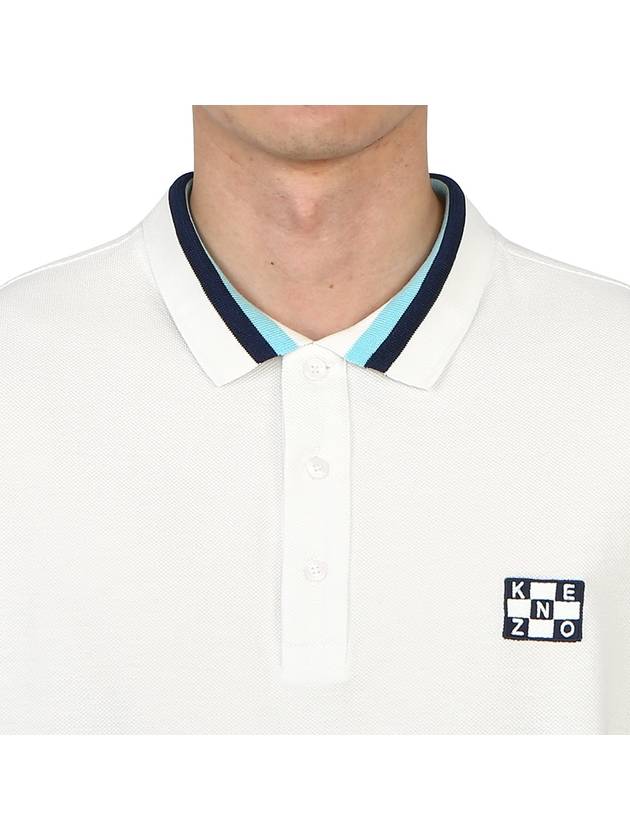 Logo Patch Short Sleeve Cotton Polo Shirt White - KENZO - BALAAN 7