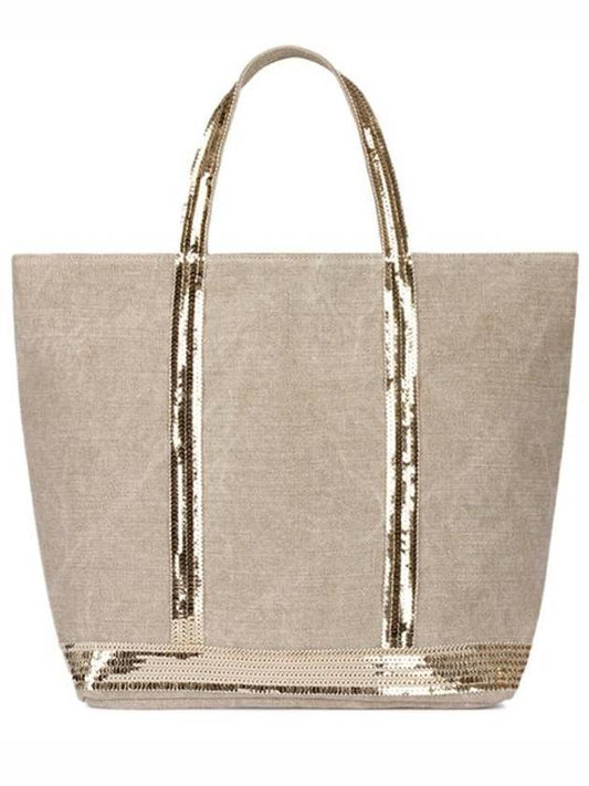 Cabas Linen Sequined Medium Tote Bag Sable - VANESSA BRUNO - BALAAN 1