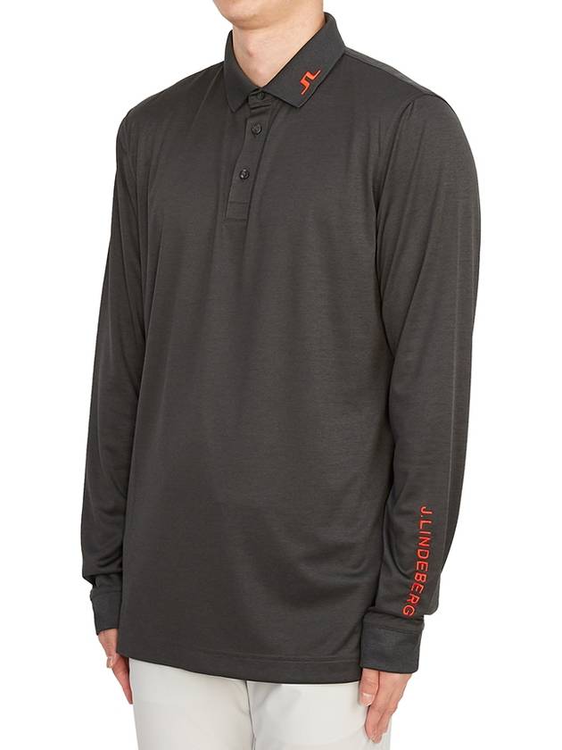 Men's Tour Tech Long Sleeve Polo Shirt Black Melange - J.LINDEBERG - BALAAN 3