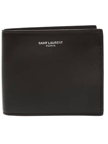 Logo Smooth Leather Half Wallet Black - SAINT LAURENT - BALAAN 1