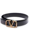 V Logo Signature Buckle Leather Belt Black - VALENTINO - BALAAN 4