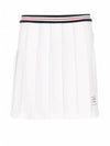 Women's Striped Band Cotton Pleated Skirt White - THOM BROWNE - BALAAN 1