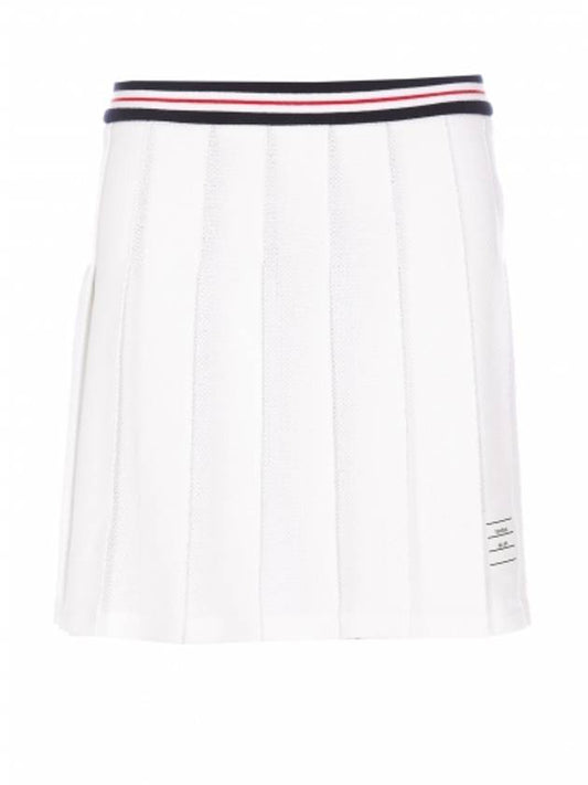 Women's Striped Band Cotton Pleated Skirt White - THOM BROWNE - BALAAN 1