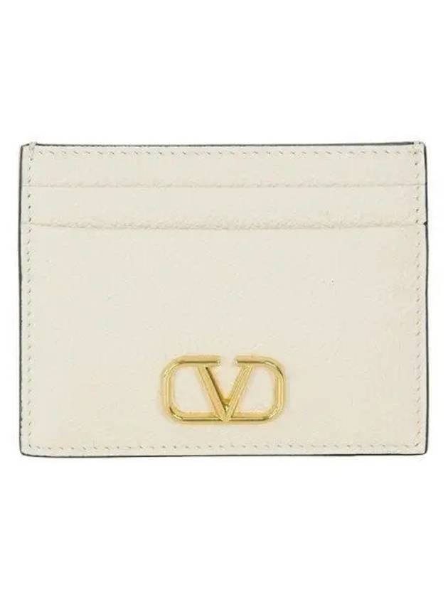 V Logo Signature Grainy Calfskin Card Wallet Ivory - VALENTINO - BALAAN 2