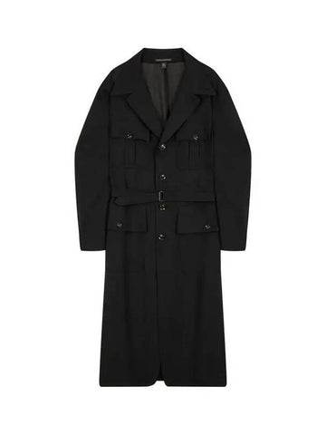 Y's Belted Easy Wool Coat Black 270812 - YOHJI YAMAMOTO - BALAAN 1