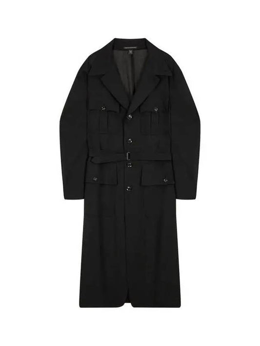 Yohji Yamamoto Y s Belted Easy Wool Coat Black - YOHJI YAMAMOTO - BALAAN 1