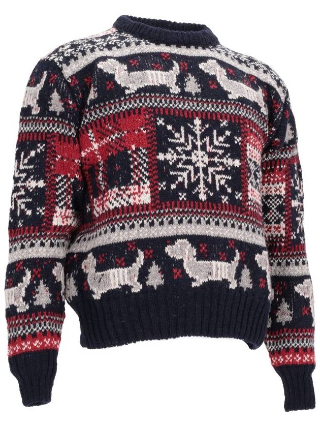 HOLIDAY HECTOR FAIRISLE JERSEY FLOAT JACQUARD RELAXED FIT CREW NECK PULLOVER IN  DONEGAL MOHAIR TWEE - THOM BROWNE - BALAAN 4