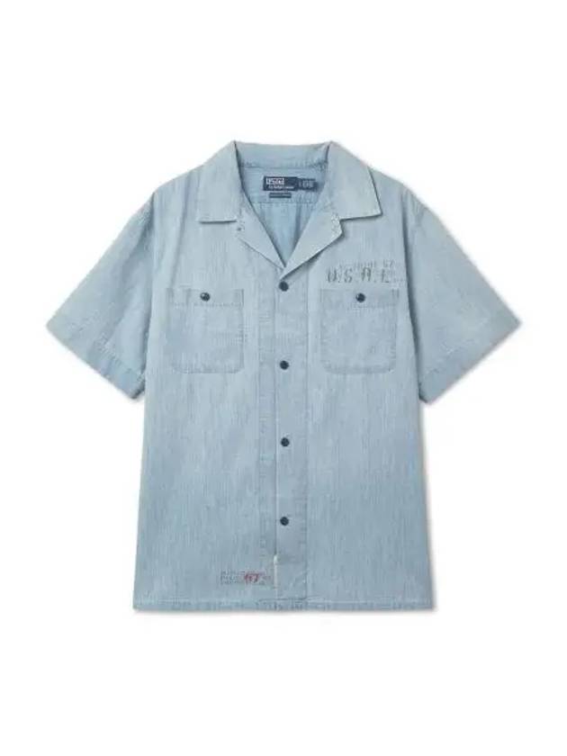 Classic fit indigo chambray camp shirt blue - POLO RALPH LAUREN - BALAAN 1