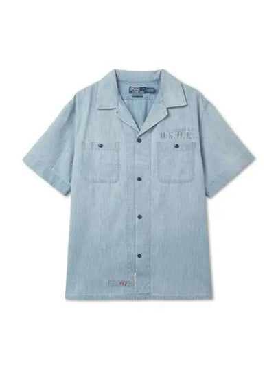 Classic Fit Indigo Chambray Camp Short Sleeve Shirt Blue - POLO RALPH LAUREN - BALAAN 2