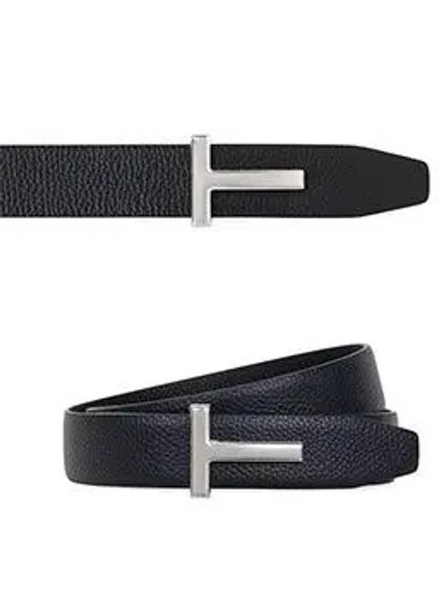 Silver Hardware T Logo Reversible Leather Belt Dark Navy - TOM FORD - BALAAN 6