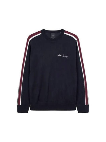 Men s side color combination line crew neck knit dark navy 271155 - ARMANI EXCHANGE - BALAAN 1