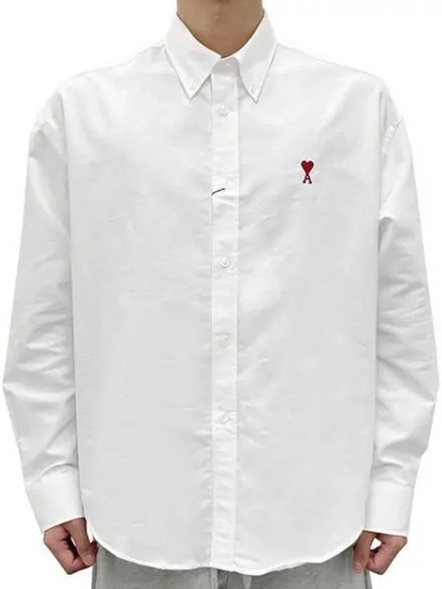 Heart Logo Box Fit Shirt Natural 40297299 1095642 - AMI - BALAAN 1