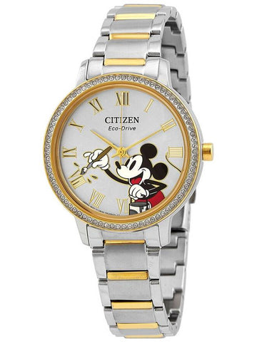 Citizen Mickey Mouse Eco-Drive Crystal Silver Dial Ladies Watch FE7044-52W - CITIZEN - BALAAN 1