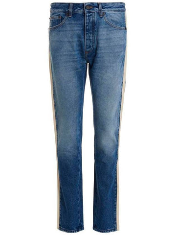 Men's Side Stripe Straight Jeans Blue - PALM ANGELS - BALAAN 1