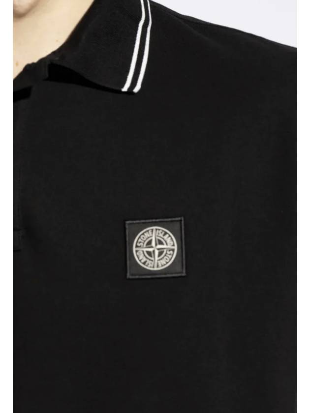 Stretch Cotton Pique Short Sleeve Polo Shirt Black - STONE ISLAND - BALAAN 4