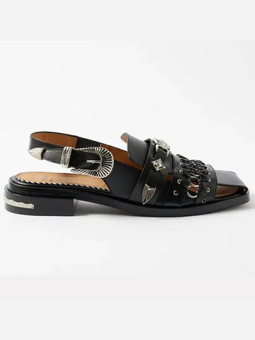 Be-Release Metal Plaque Buckle Strap Slingback Leather Sandals Black AJ1339 - TOGA - BALAAN 1