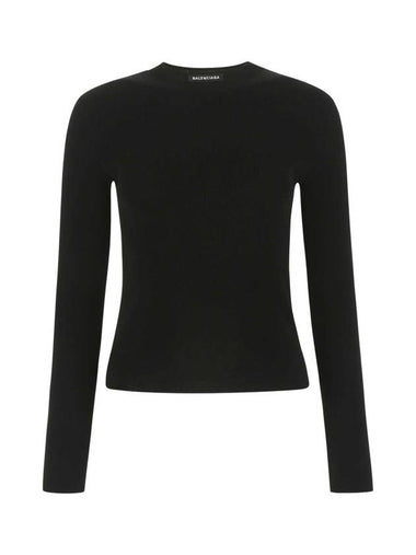 Women's Neck Logo Crew Neck Knit Top Black - BALENCIAGA - BALAAN 1