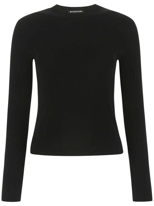 Women's Neck Logo Crew Neck Knit Black - BALENCIAGA - BALAAN.