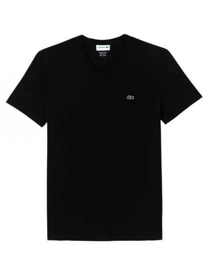 Men's Logo V-Neck Short Sleeve T-shirt Black - LACOSTE - BALAAN 2