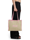 Medium Logo Print Calf Leather Tote Bag Pink Beige - MSGM - BALAAN 3