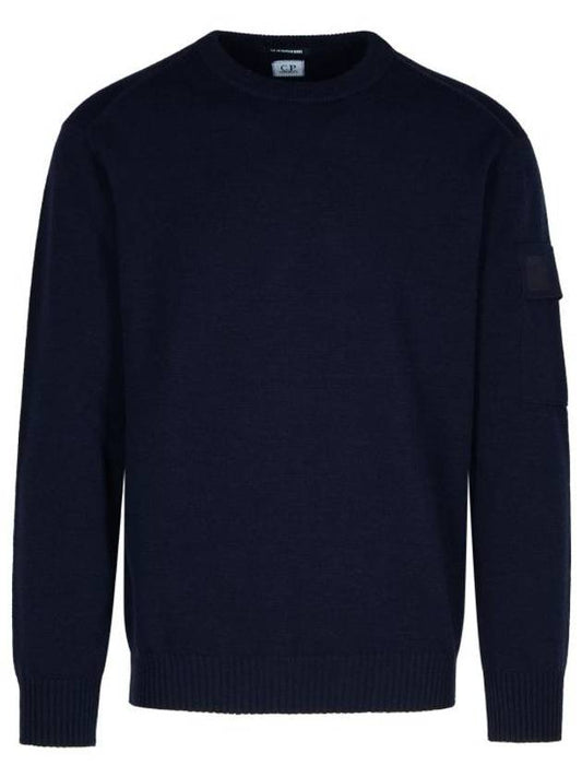 Merino Wool Crew Neck Knit Top Navy - CP COMPANY - BALAAN 1